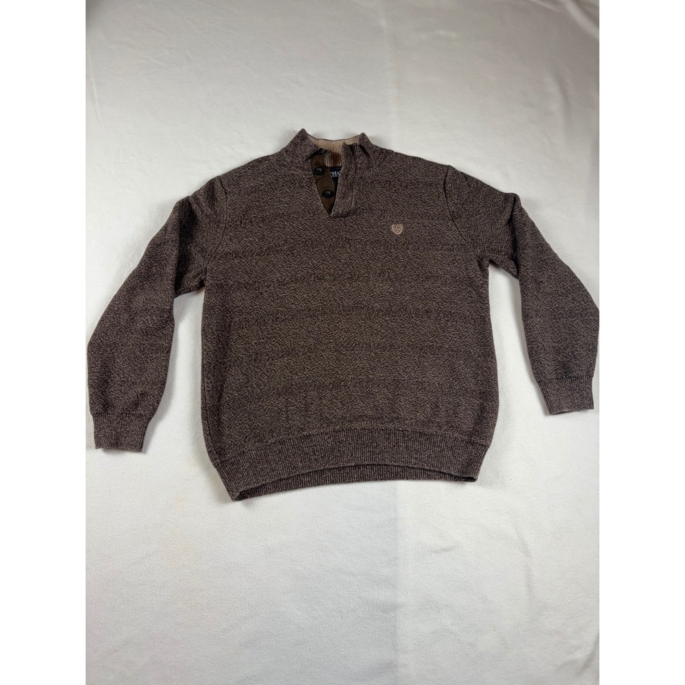 Chaps Mens Large‎ Brown Marl Mock Neck Button Sweater Cotton Pullover